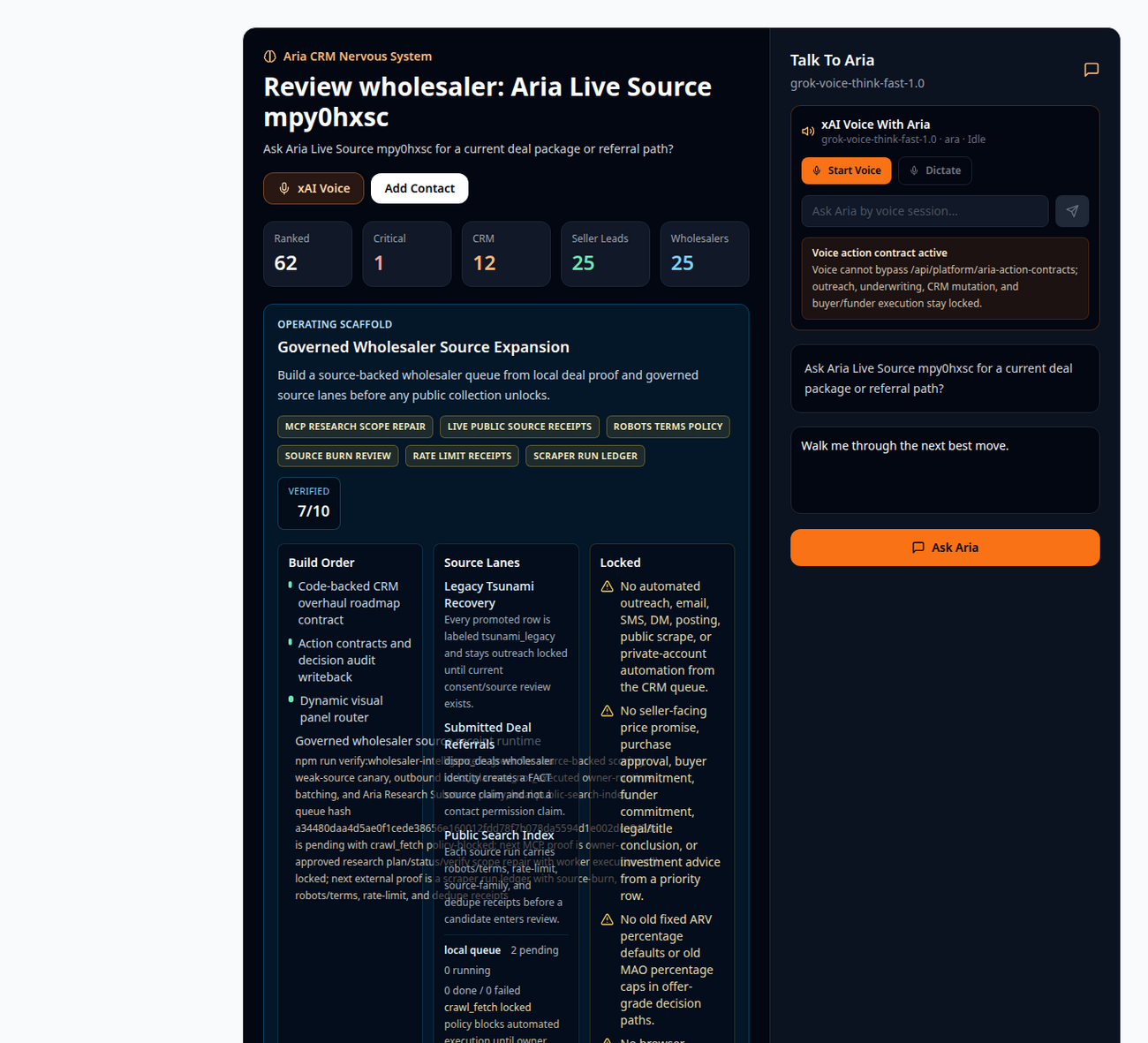 WholesaleDispo CRM operator cockpit, live product with synthetic data